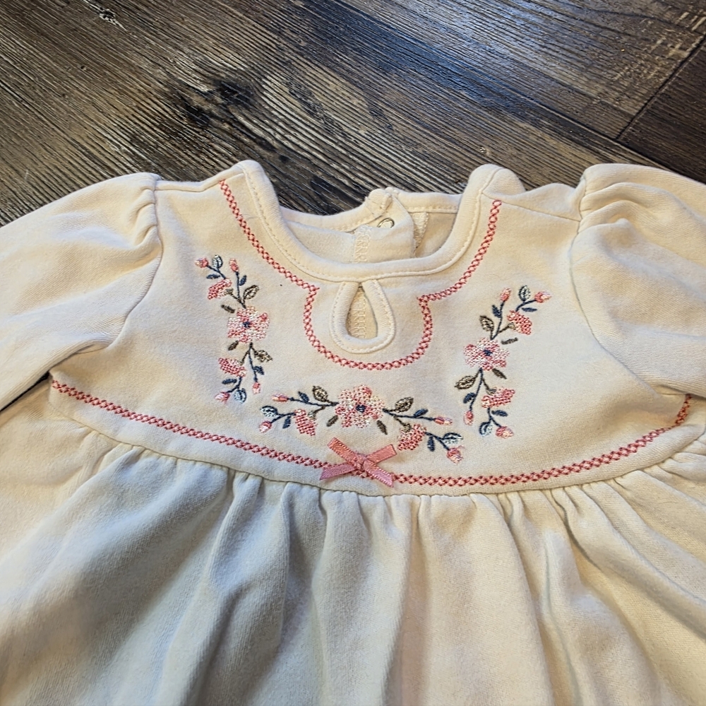 Little Me Cream Dress with Pink Floral Embroidery - Picture 3 of 7